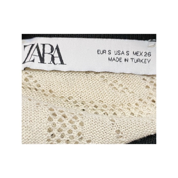 Zara Women's Lace Pointelle Crop Knit Sweater Top Black/Ivory Size Small - Picture 4 of 5